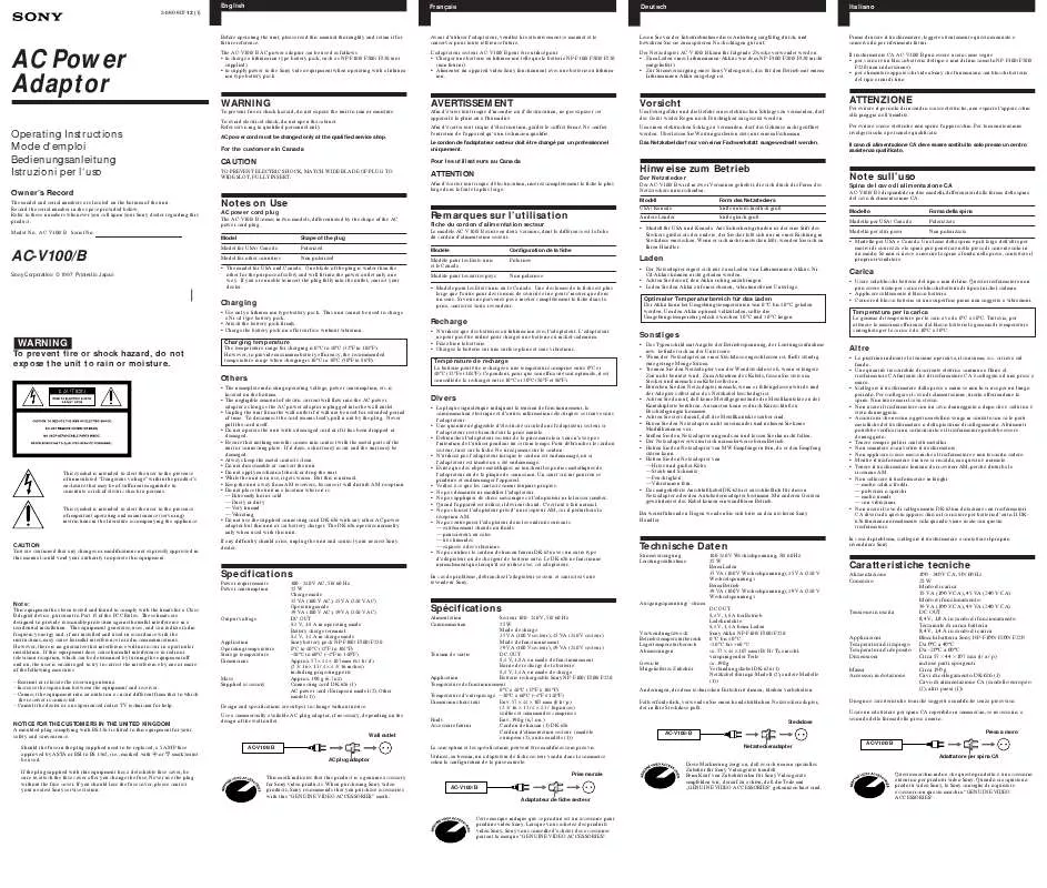 Mode d'emploi SONY AC-V100