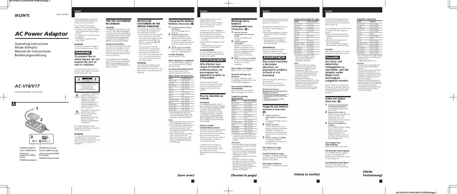 Mode d'emploi SONY AC-V16