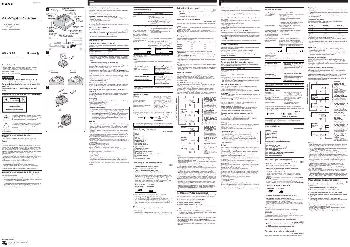 Mode d'emploi SONY AC-VQP10