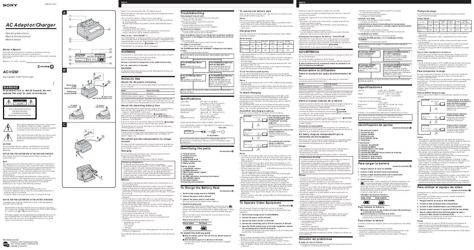 Mode d'emploi SONY ACV-Q50