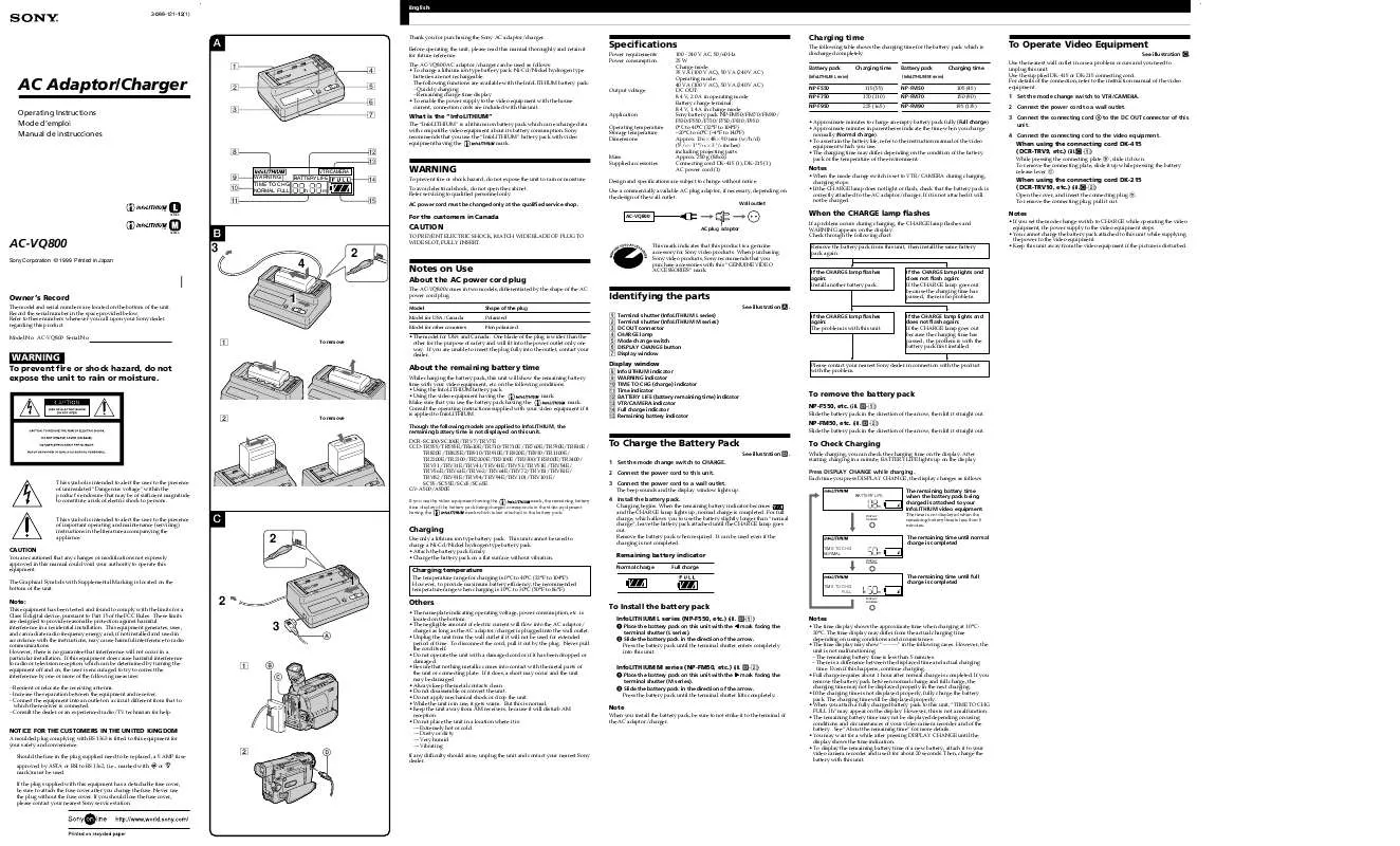 Mode d'emploi SONY ACV-Q800