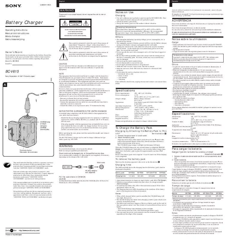 Mode d'emploi SONY BC-V615