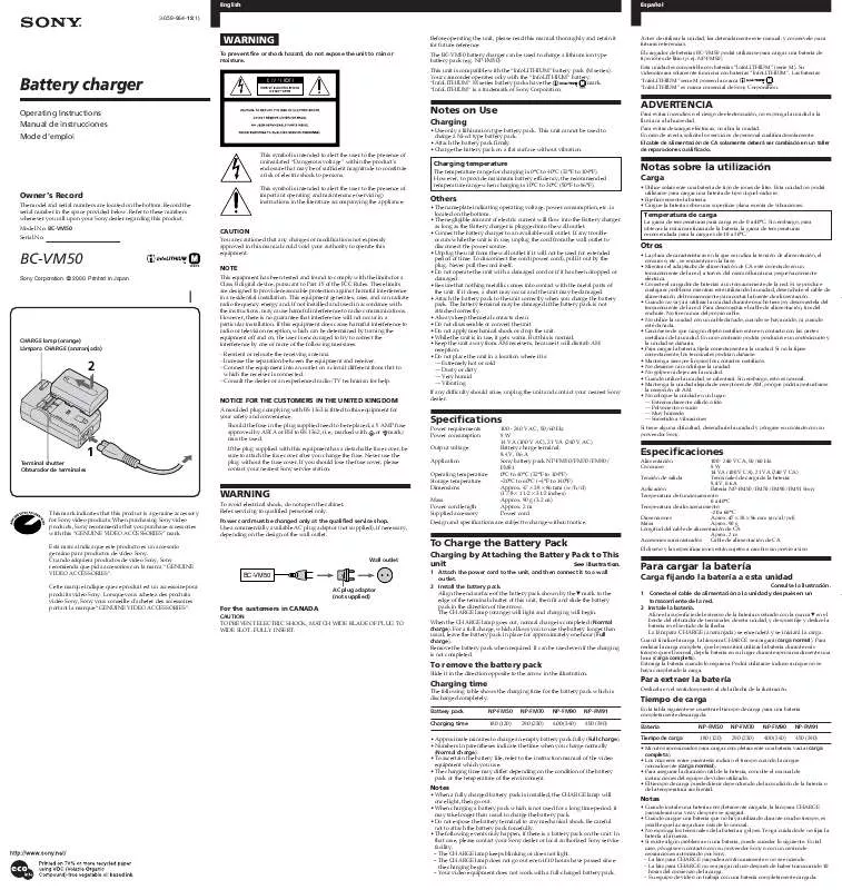 Mode d'emploi SONY BC-VM50