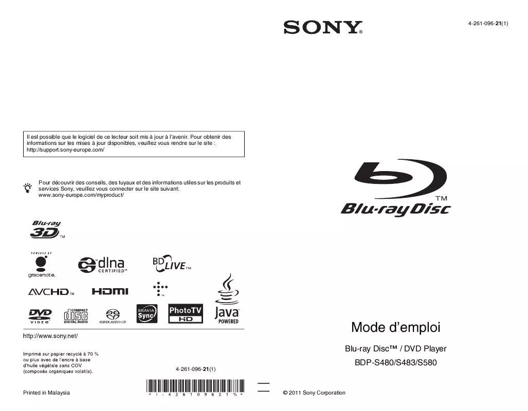 Mode d'emploi SONY BDP-S483