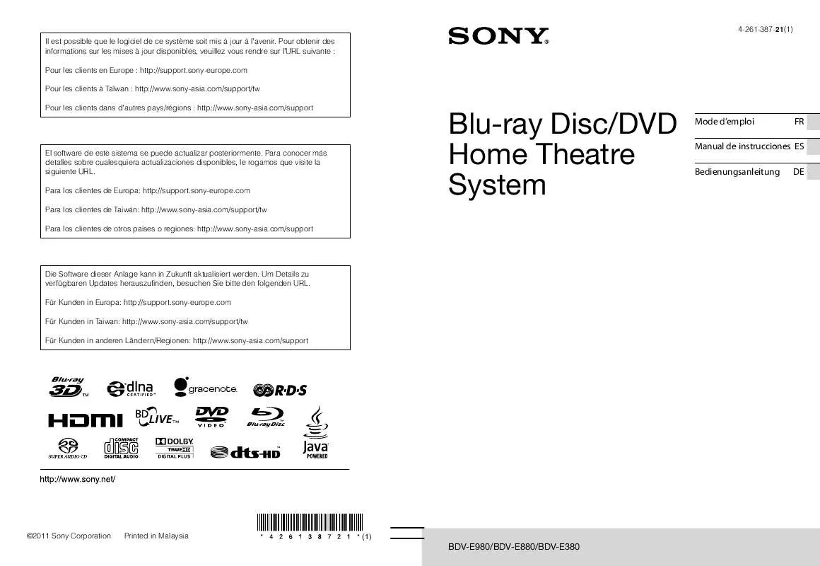 Mode d'emploi SONY BDV-E980