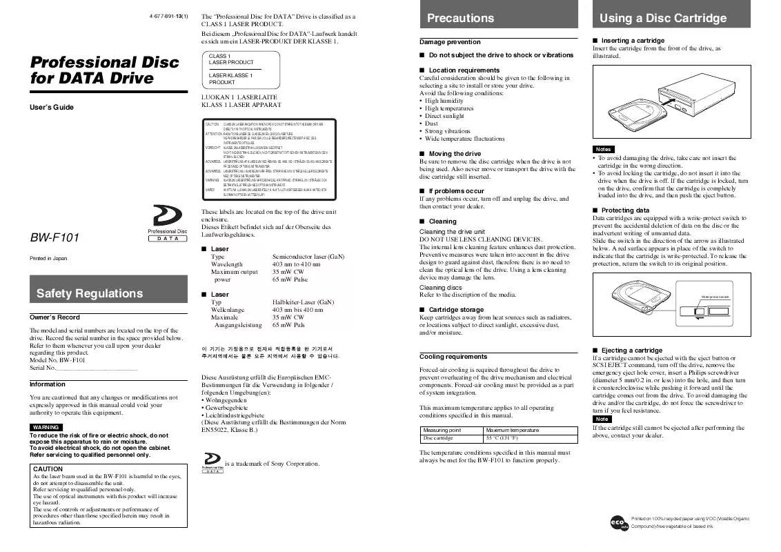 Mode d'emploi SONY BW-F101