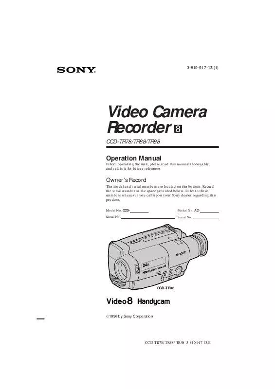 Mode d'emploi SONY CCD-TR98