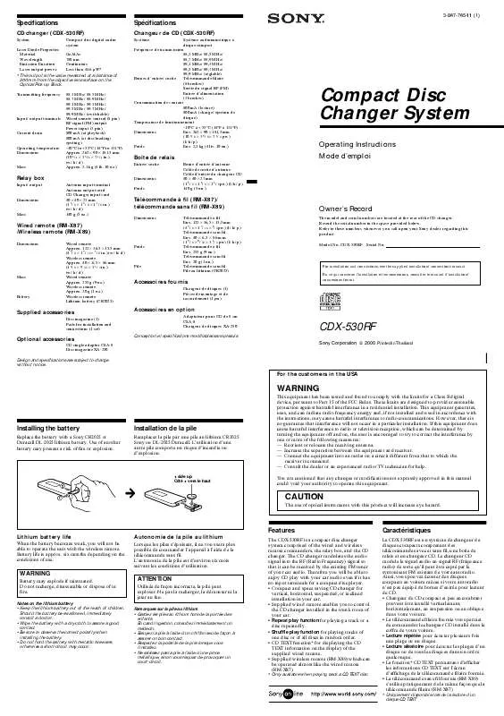 Mode d'emploi SONY CDX-530RF