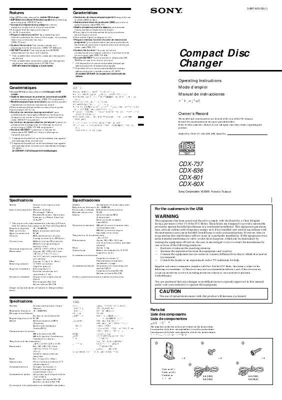 Mode d'emploi SONY CDX-60X