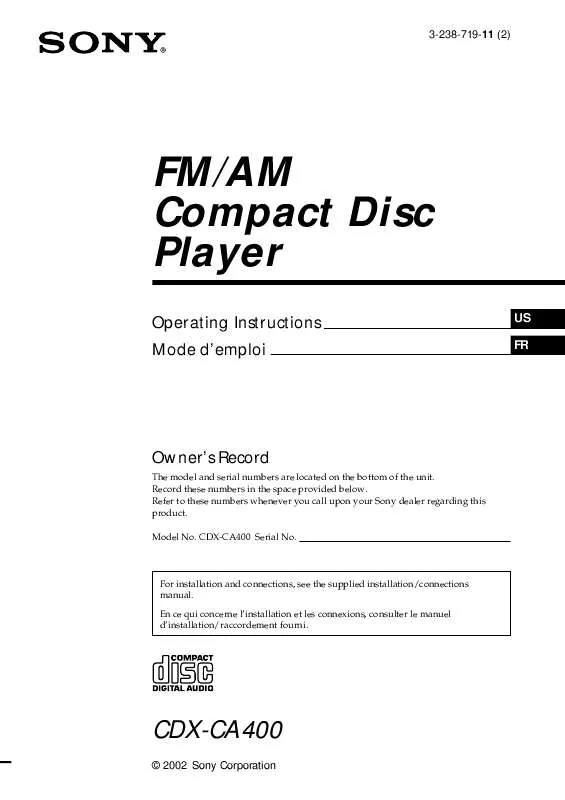 Mode d'emploi SONY CDX-CA400