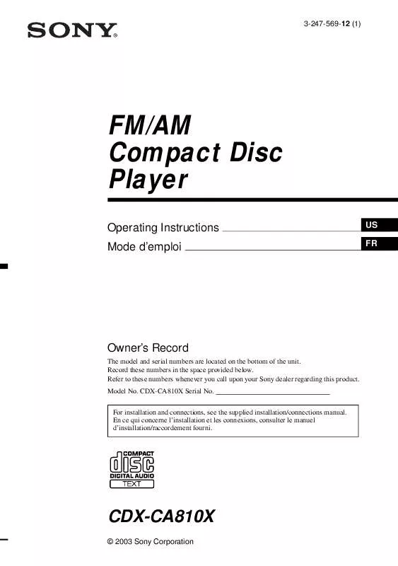 Mode d'emploi SONY CDX-CA810X