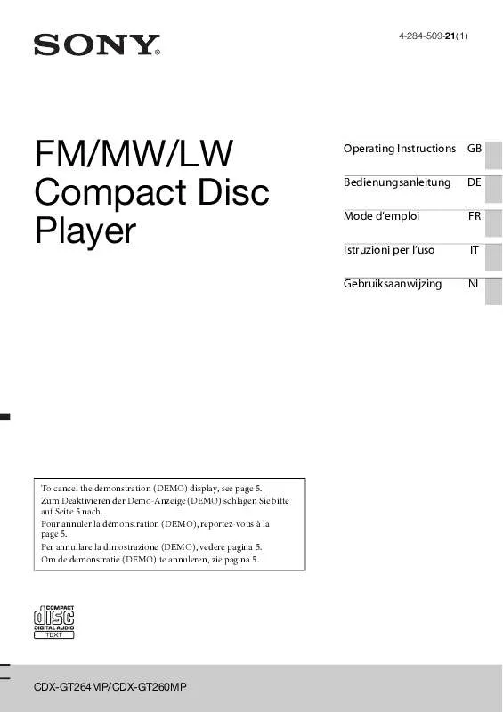 Mode d'emploi SONY CDX-GT264MP