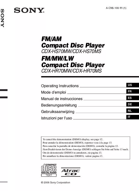 Mode d'emploi SONY CDX-HR70MS