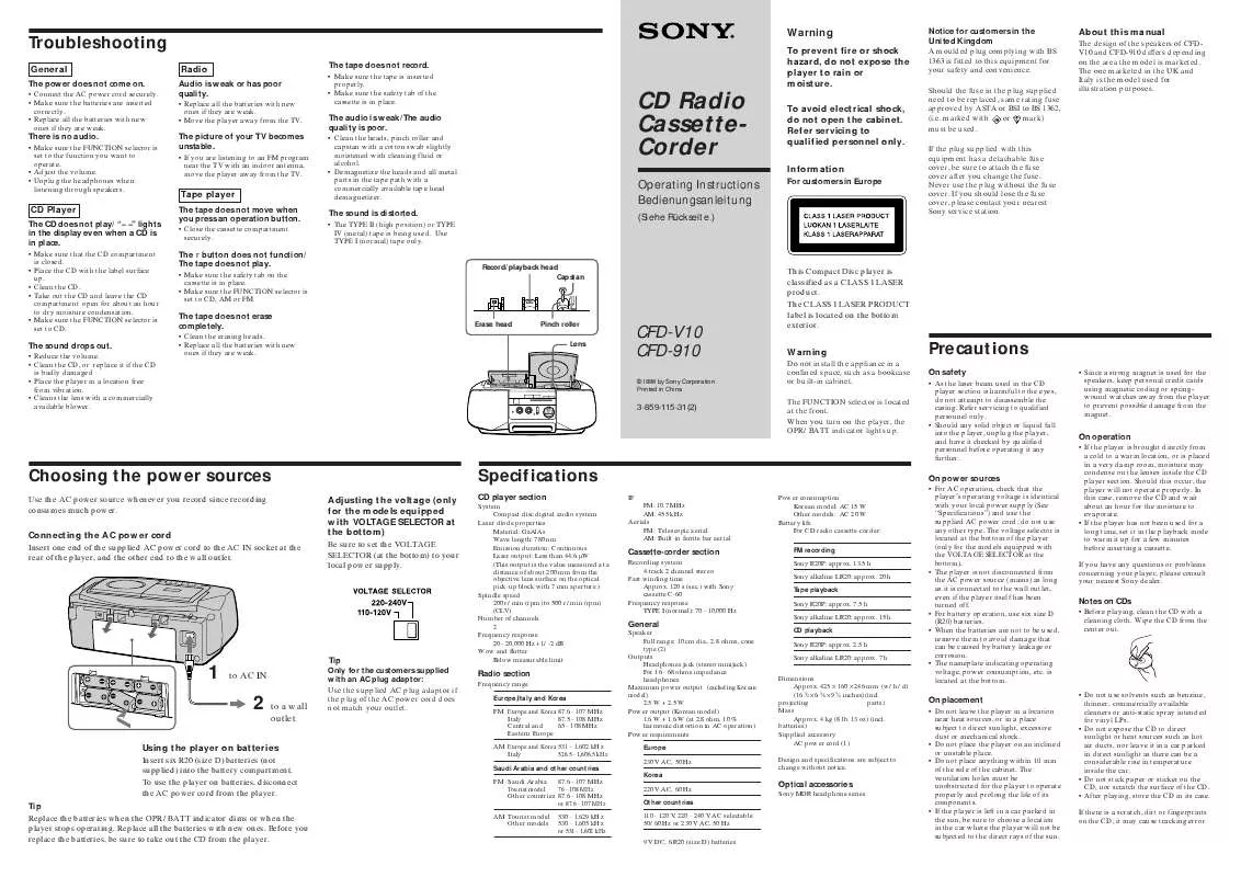 Mode d'emploi SONY CFD-910