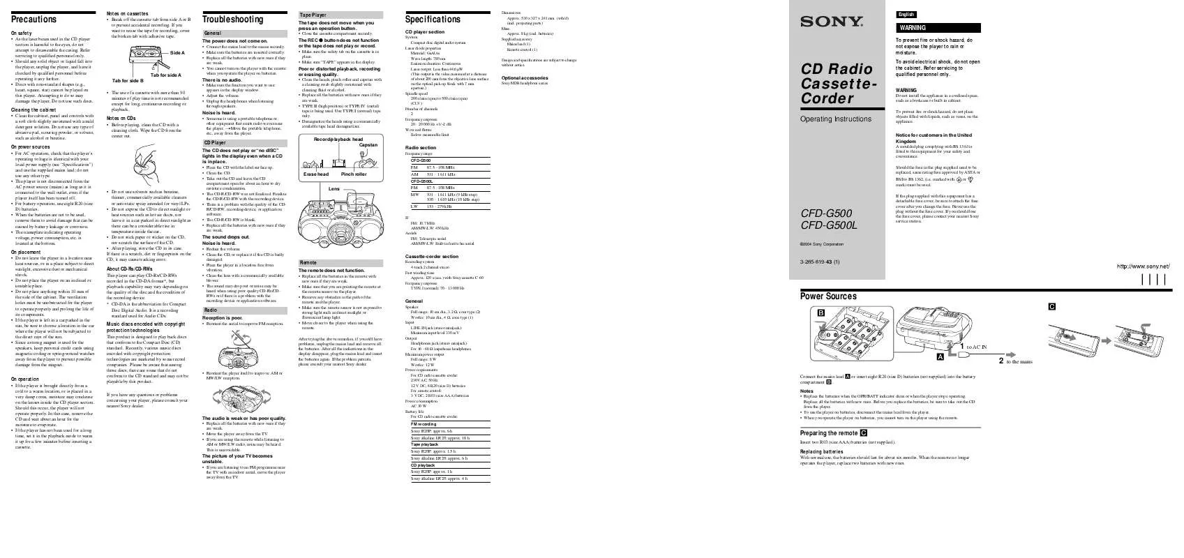 Mode d'emploi SONY CFD-G500L