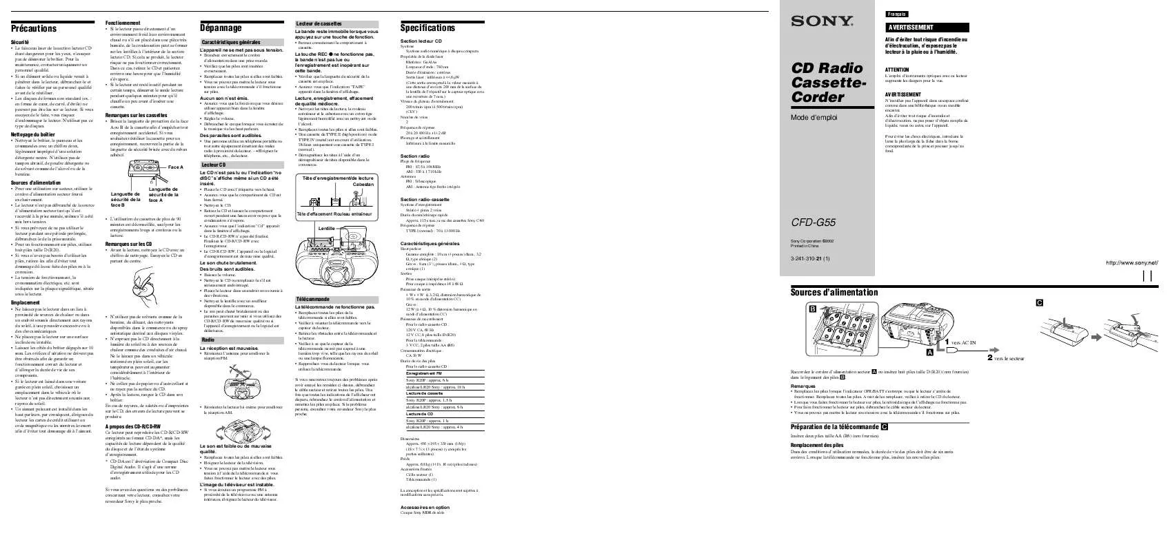 Mode d'emploi SONY CFD-G55