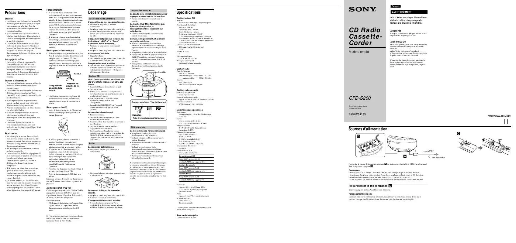 Mode d'emploi SONY CFD-S200