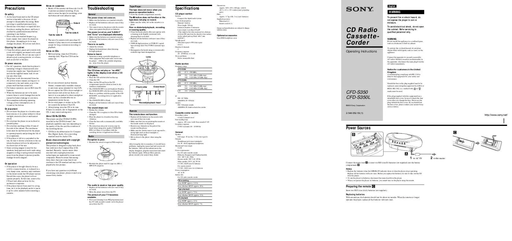 Mode d'emploi SONY CFD-S350L