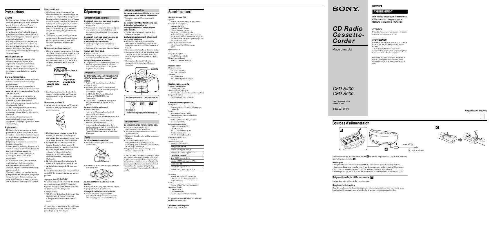 Mode d'emploi SONY CFD-S500