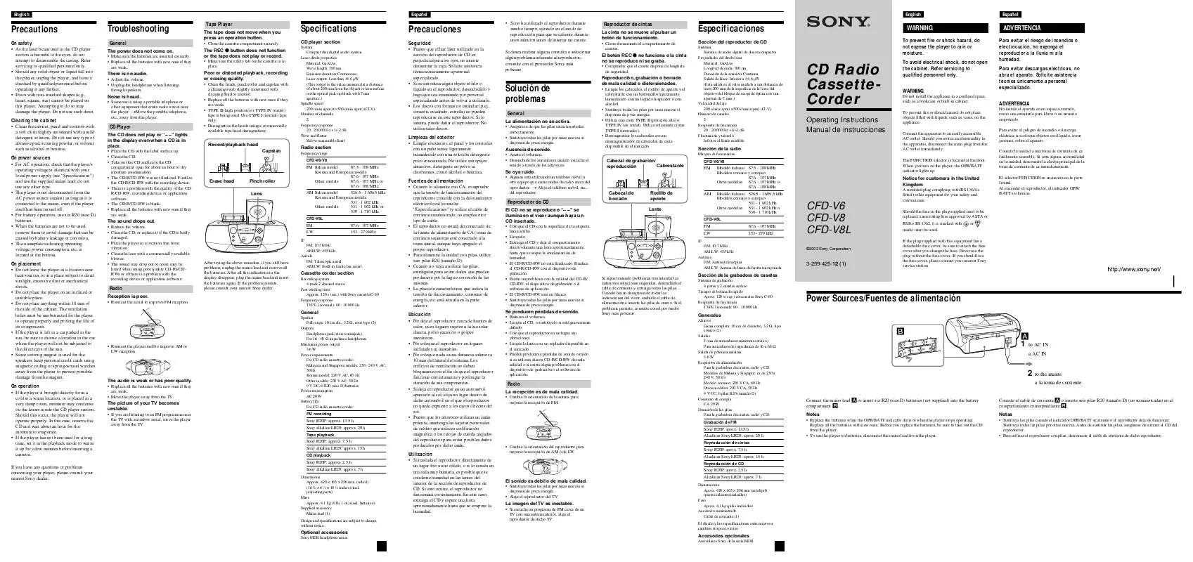 Mode d'emploi SONY CFD-V8L