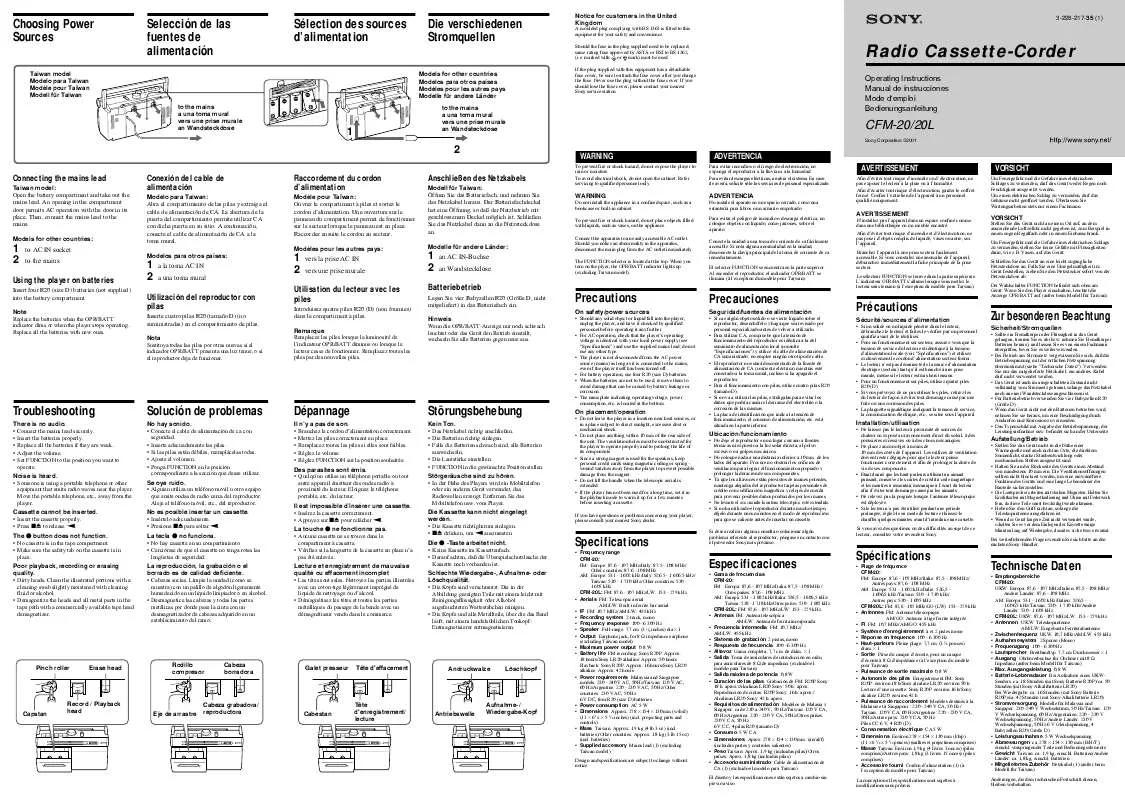 Mode d'emploi SONY CFM-20L