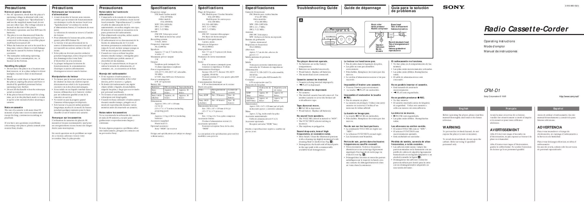 Mode d'emploi SONY CFM-D1