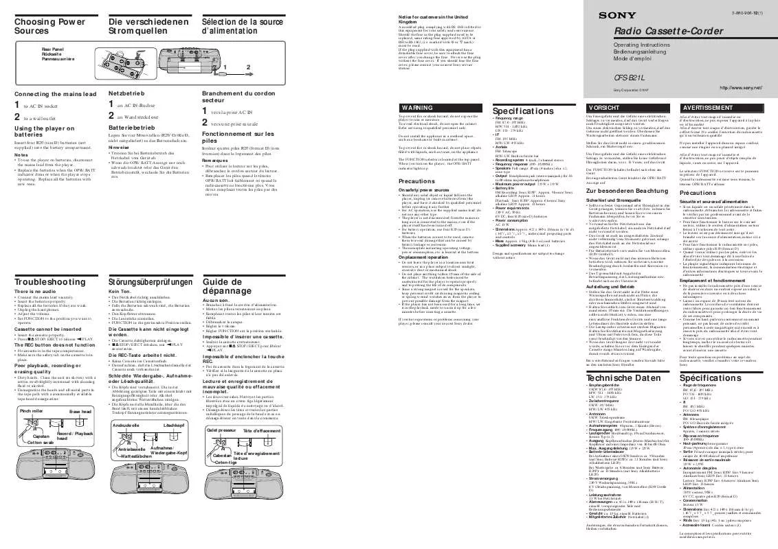 Mode d'emploi SONY CFS-B21L