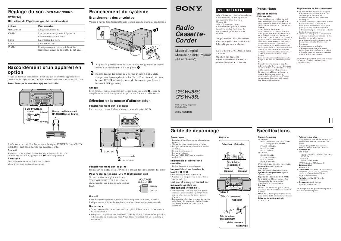 Mode d'emploi SONY CFS-W485S