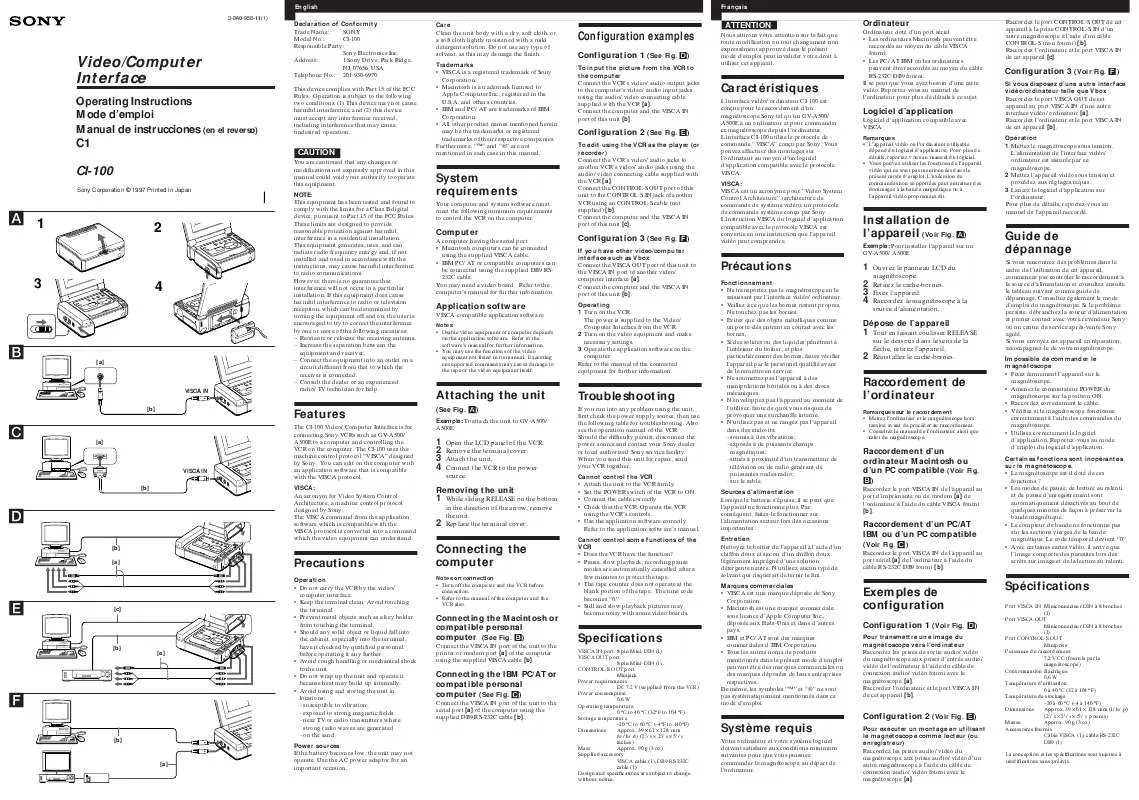 Mode d'emploi SONY CI-100