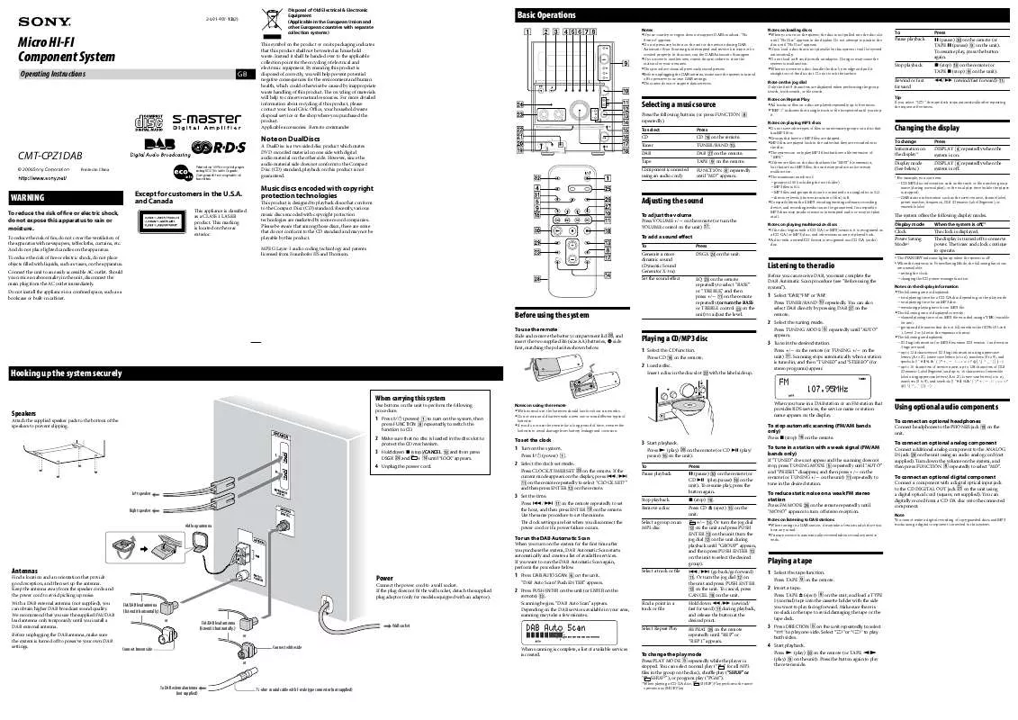 Mode d'emploi SONY CMT-CPZ1DAB