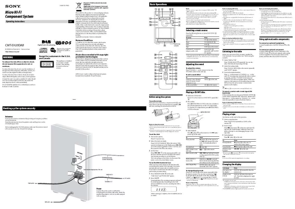 Mode d'emploi SONY CMT-EH20DAB