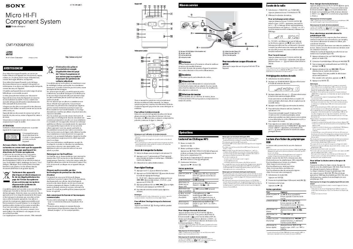 Mode d'emploi SONY CMT-FX205