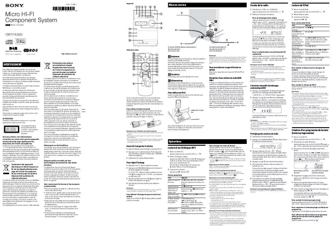 Mode d'emploi SONY CMT-FX350I