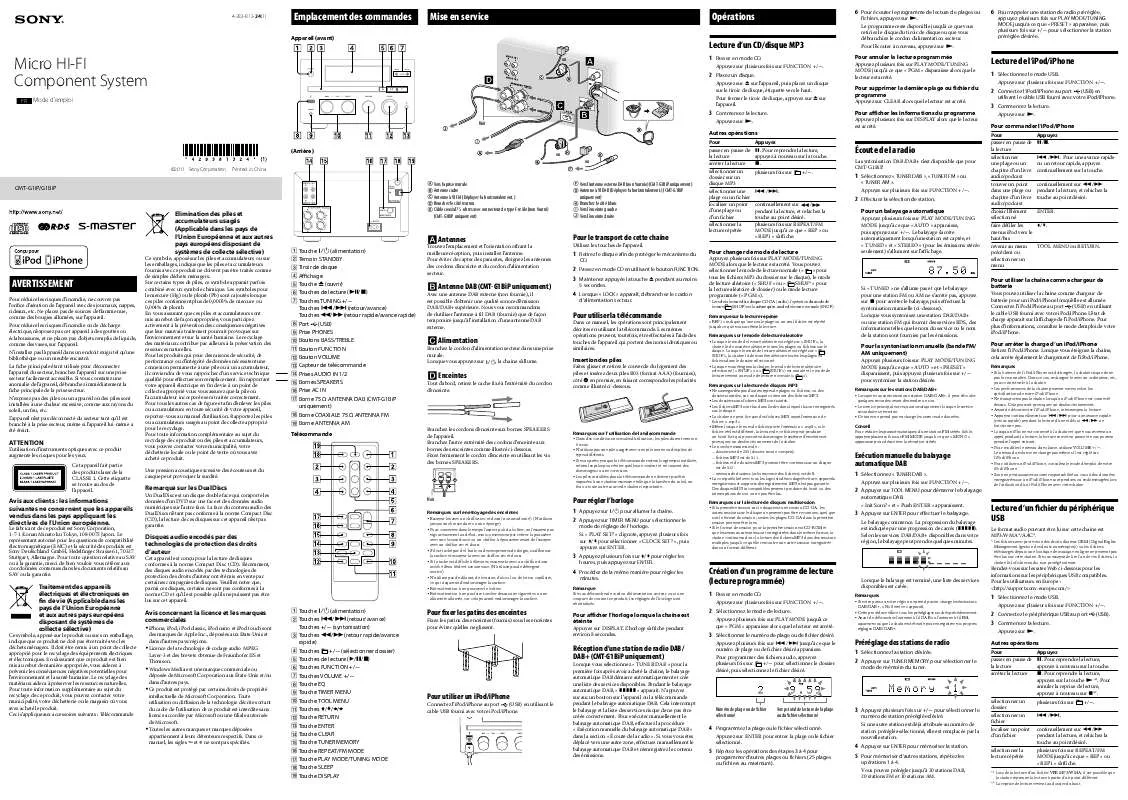 Mode d'emploi SONY CMT-G1BIP