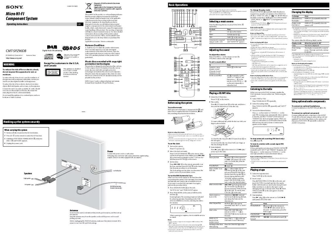 Mode d'emploi SONY CMT-SPZ90DB