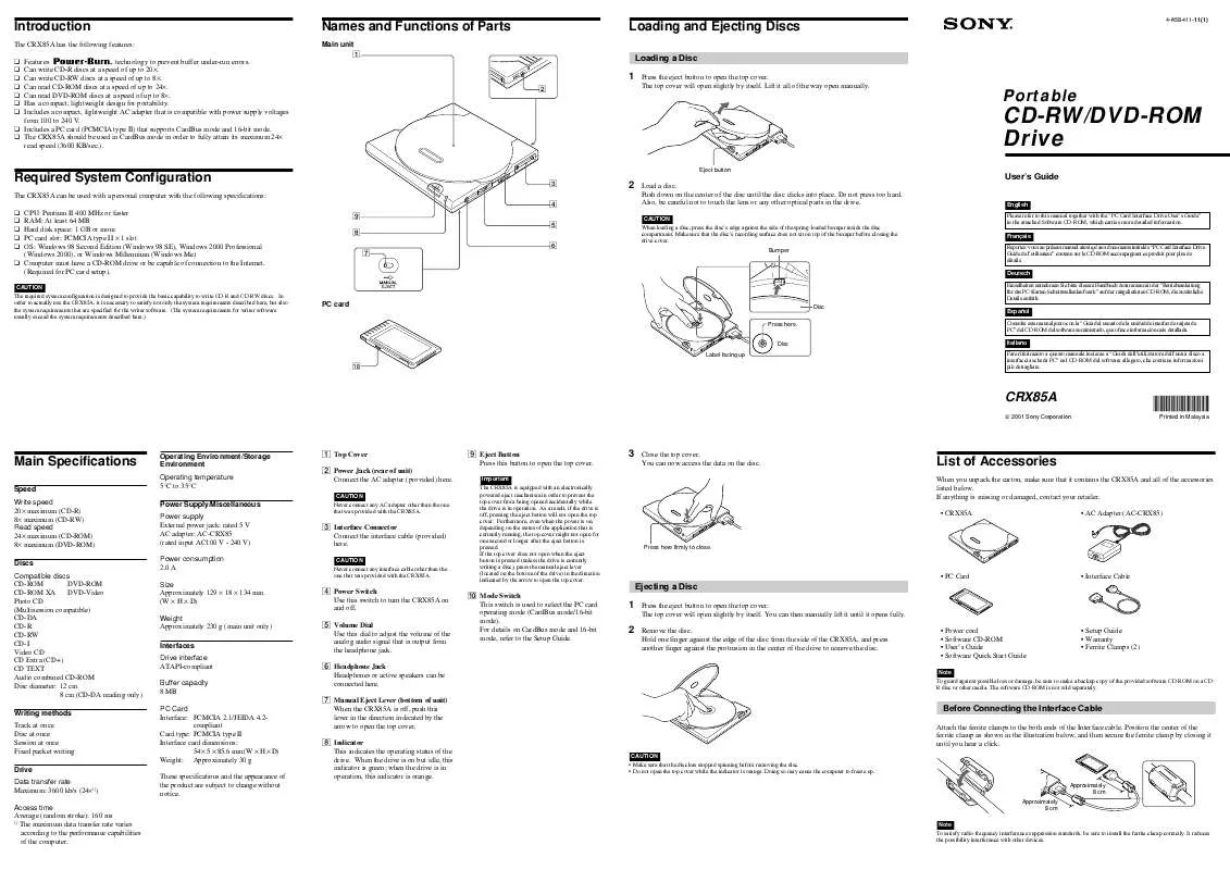 Mode d'emploi SONY CRX-85A