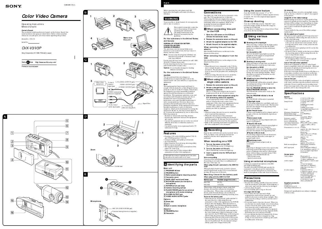 Mode d'emploi SONY CVX-V3