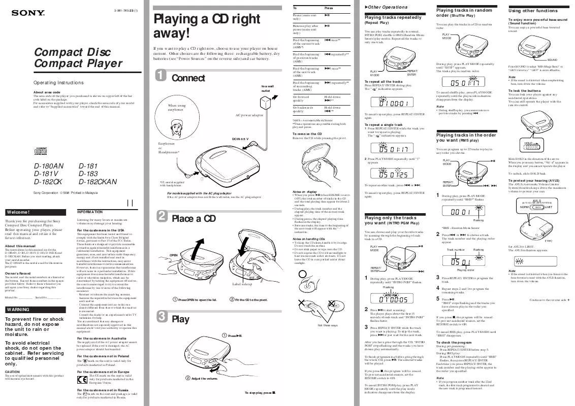 Mode d'emploi SONY D-182CKAN
