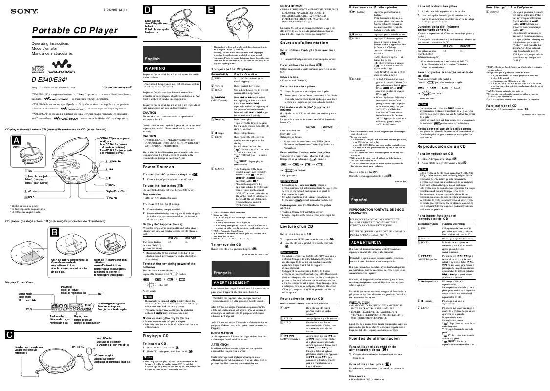 Mode d'emploi SONY D-E340