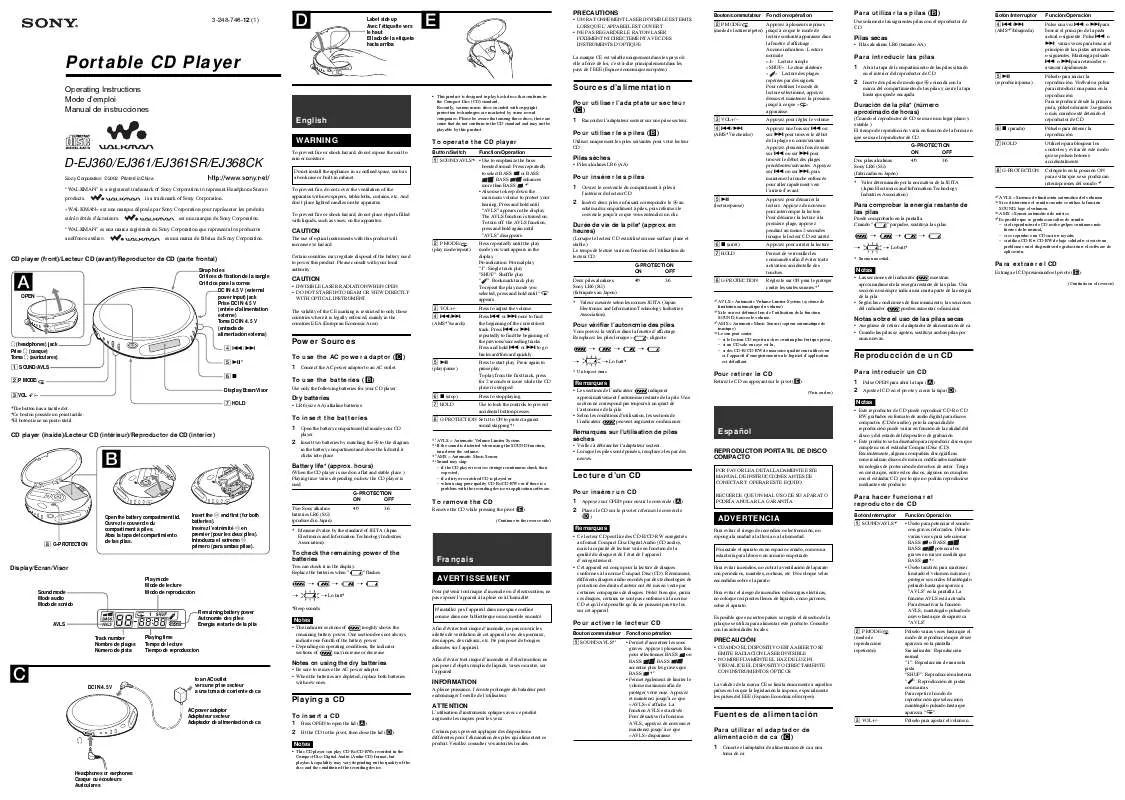 Mode d'emploi SONY D-EJ361SR