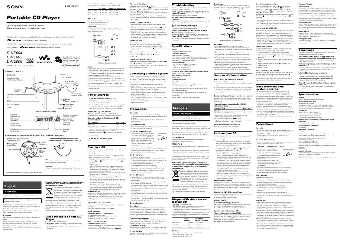 Mode d'emploi SONY D-NE004