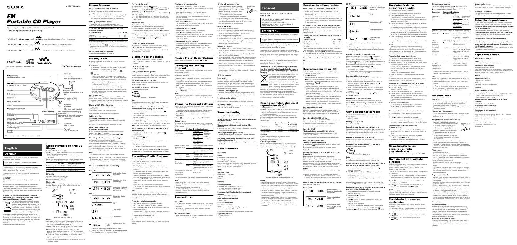 Mode d'emploi SONY D-NF340