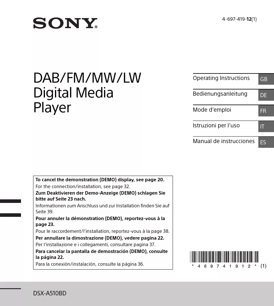 Mode d'emploi SONY DAB+ DSX-A510BD