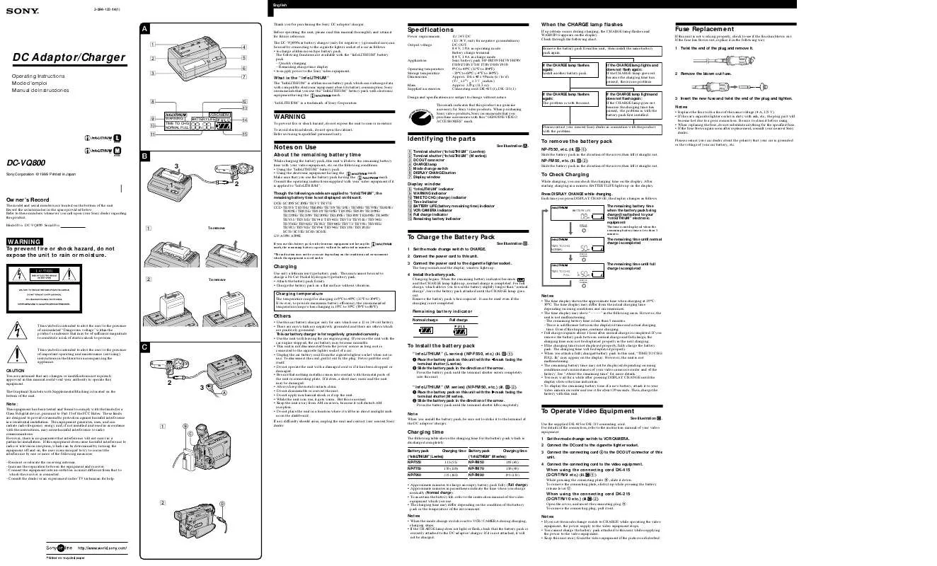 Mode d'emploi SONY DC-VQ800