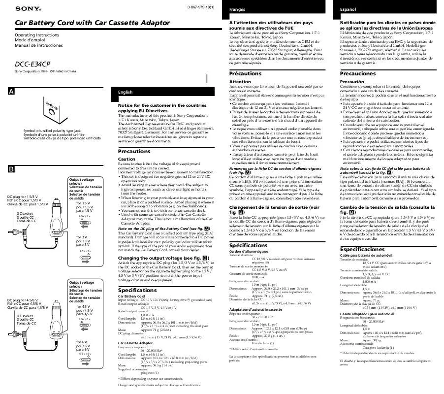 Mode d'emploi SONY DCC-E34CP