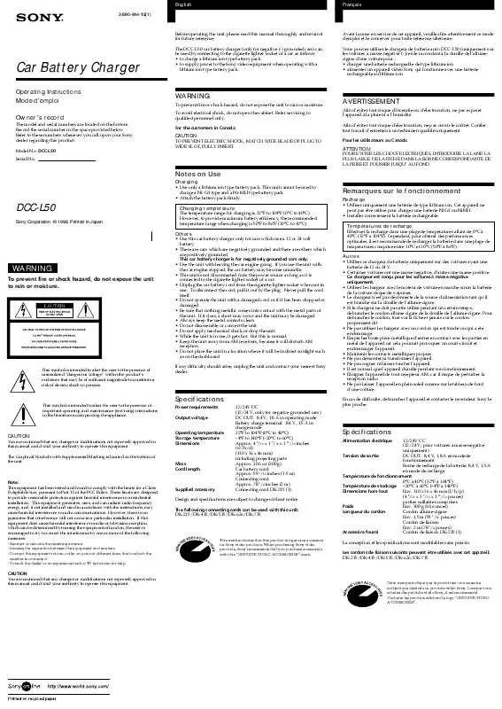 Mode d'emploi SONY DCC-L50