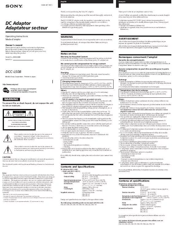 Mode d'emploi SONY DCC-L50B