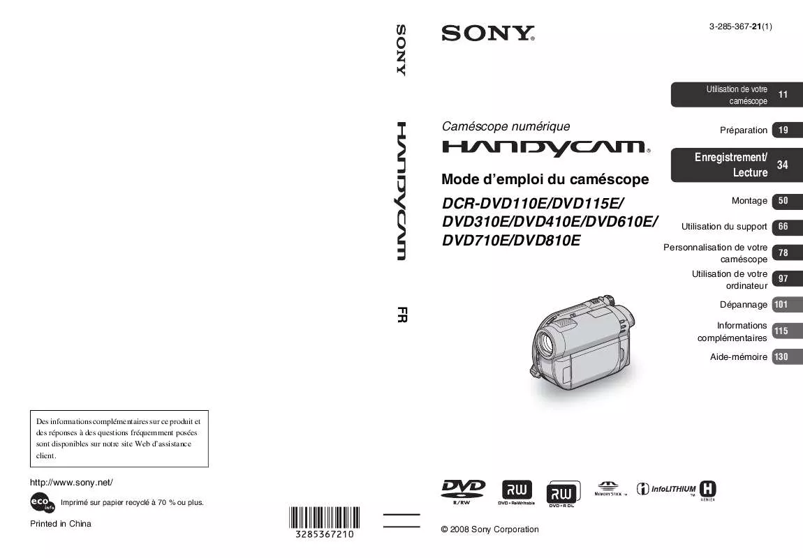 Mode d'emploi SONY DCR-DVD310E