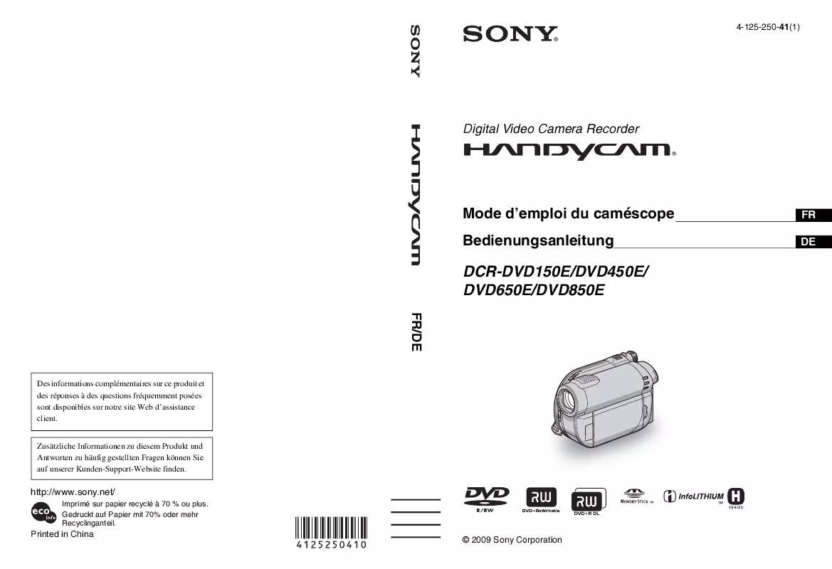 Mode d'emploi SONY DCR-DVD650E