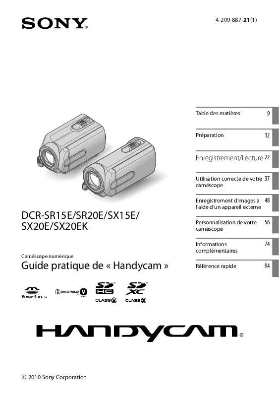 Mode d'emploi SONY DCR-SR20E